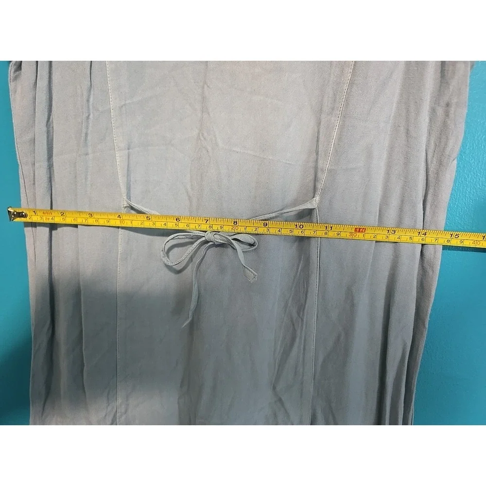 Vintage 1990s Sz Small Embroidered Maxi Dress Blue Sky Floral Tie Back Summer - Picture 10 of 10